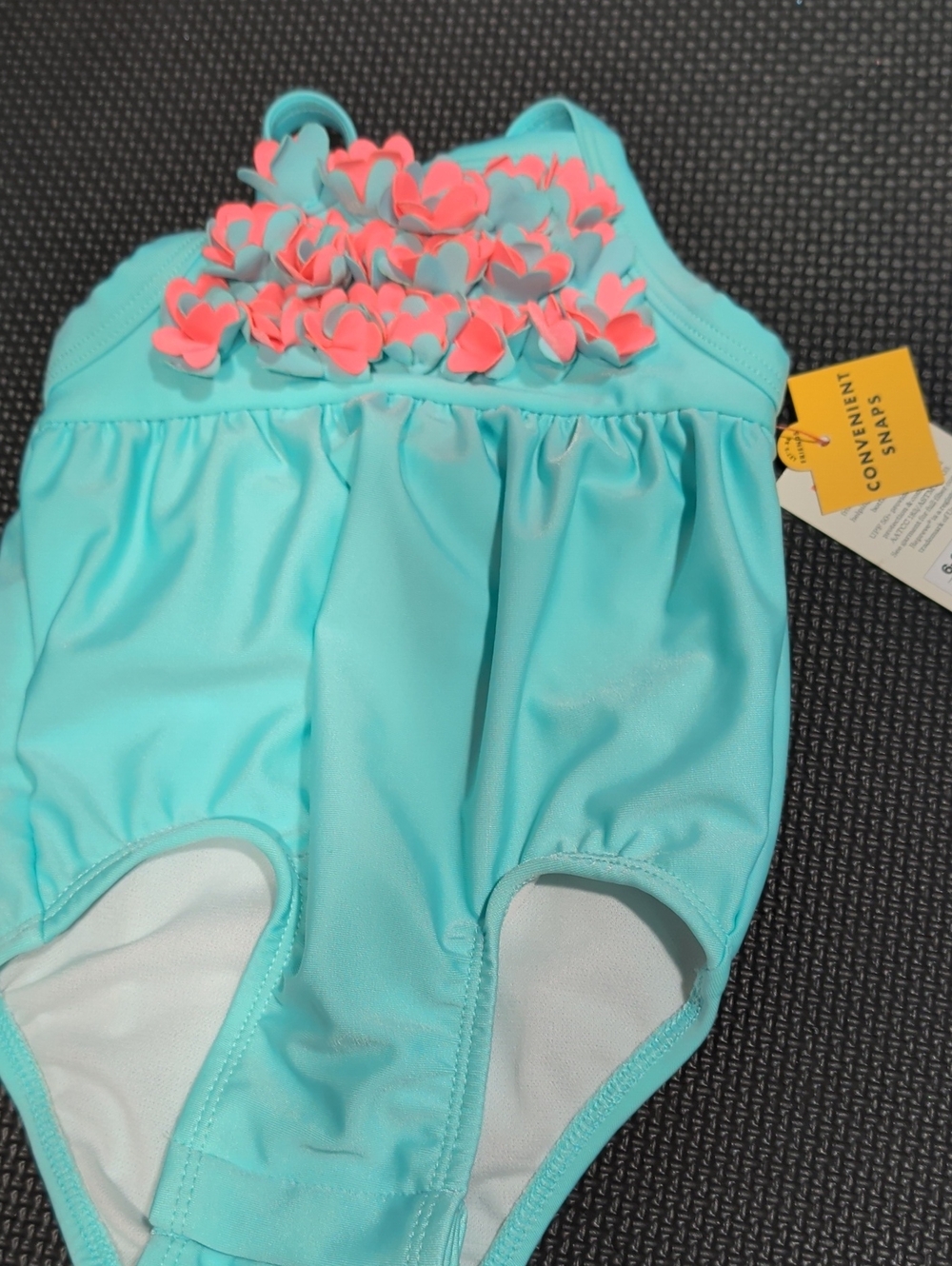 Cat & Jack Aqua One-Piece Swimsuit with Coral Flower Appliqués